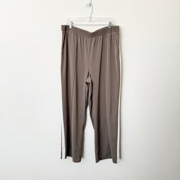 [Primark] Brown White High Rise Side Stripe Wide Leg Pants Elastic Waist Size XL - Picture 1 of 11
